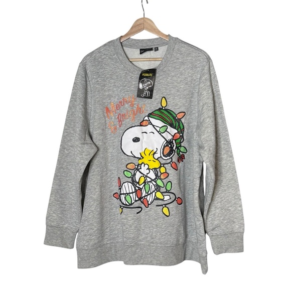 PEANUTS Snoopy Christmas Lights Pullover Sweatshirt Size 2X Fleece NWT Holidays - Picture 1 of 9